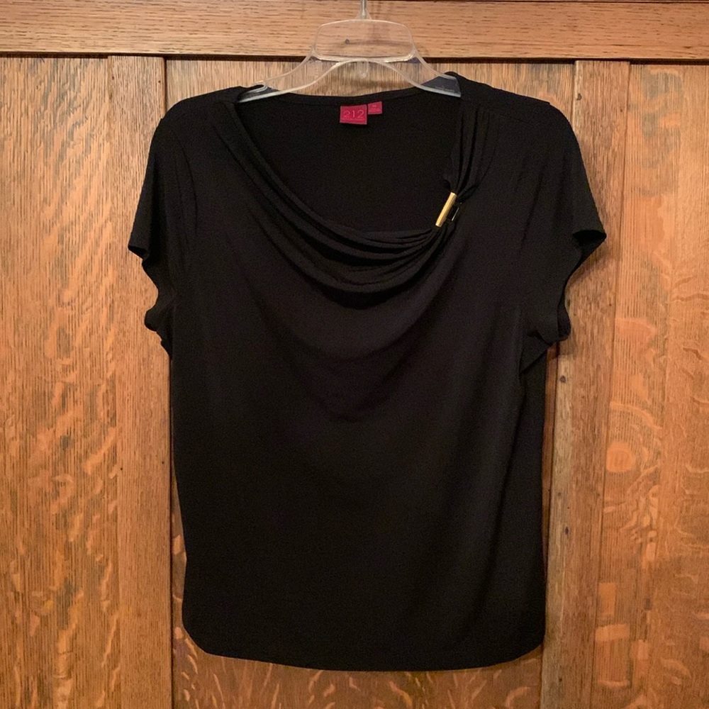 212 Collection black cinched blouse with metal embellishment XL
